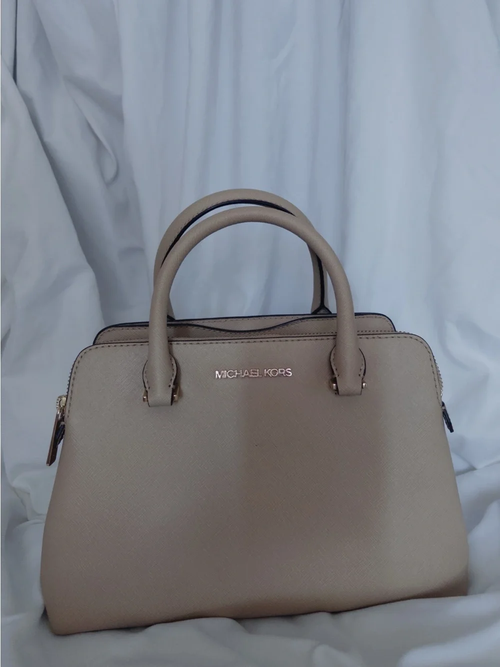 Michael Kors Taupe Saffiano Dome Satchel in Neutral Beige